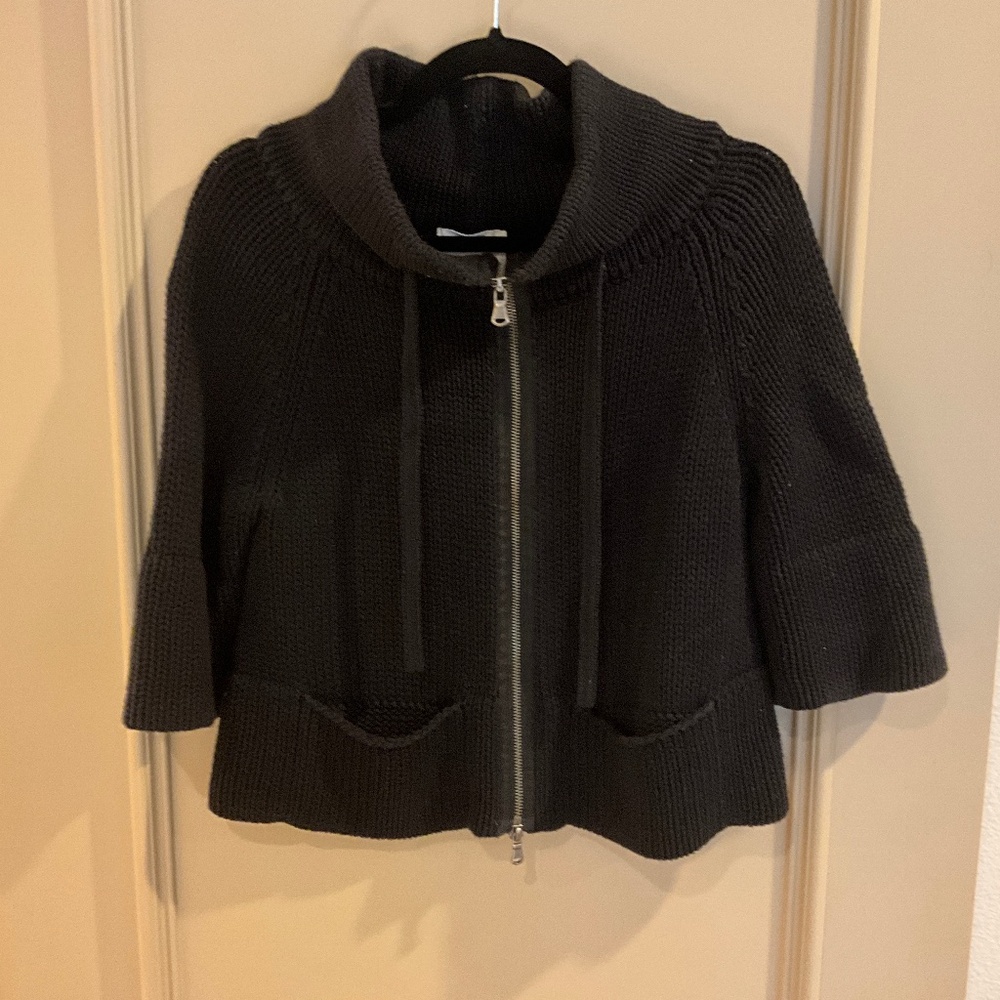 SHAE Black Knit Cropped Sweater or Zip-Up Cardigan 100% Cotton Size Medium
